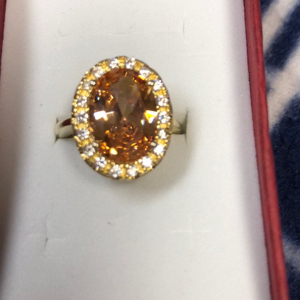 Citrine GemStone Ring w/Gold Plating over S S 925.
